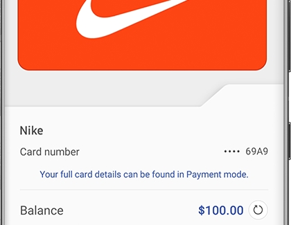 Nike gift card in Samsung Pay