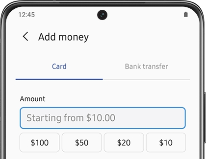 List of options to Add money to Samsung Pay Card