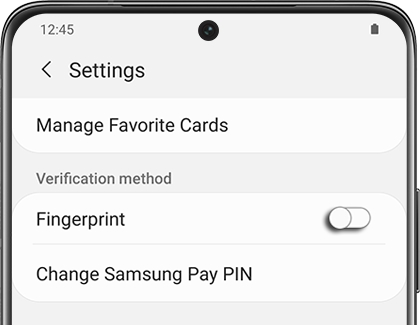 Switch highlighted next to Fingerprint in Samsung Pay settings