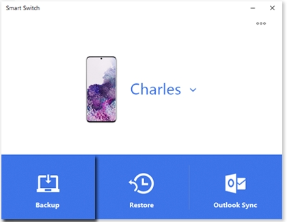Backup highlighted in the Smart Switch app on PC