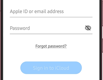 iCloud sign in screen with the Smart Switch app