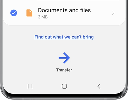 A list of files with Transfer option in the Smart Switch app on a Galaxy phone