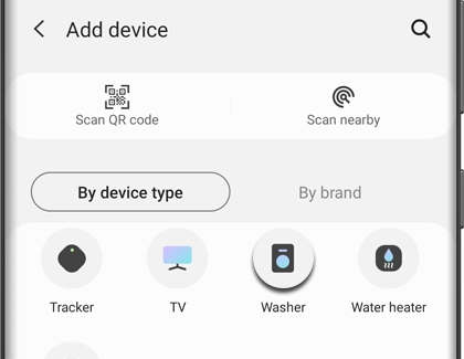 Washer icon highlighted on the SmartThings app