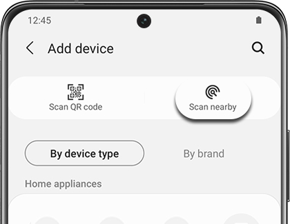Scan nearby highlighted in the SmartThings app