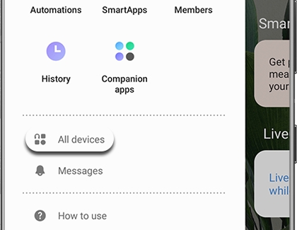 All devices highlighted in the SmartThings menu