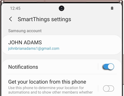 SmartThings settings with Notifications turned on