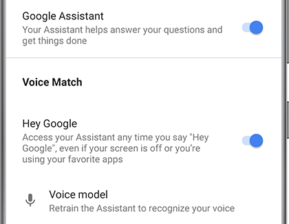 Google Assistant Voice Match with a list of options below