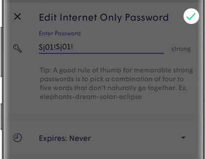 Edit Internet Only Password with the Check mark highlighted