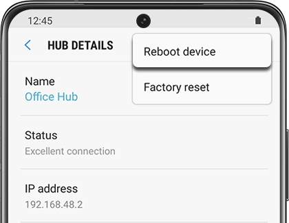 Reboot device highlighted in SmartThings hub options