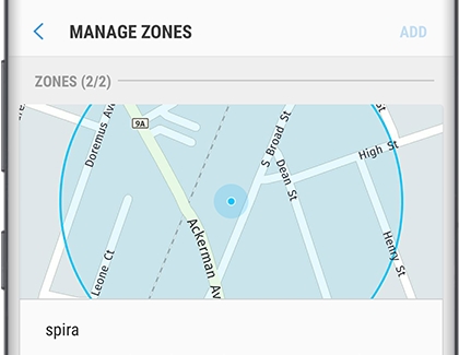 Manage Zones screen with a list of zones