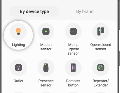 Lighting highlighted in the Add device menu