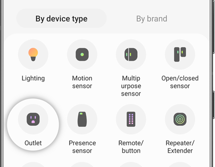 Outlet option highlighted in Add device screen