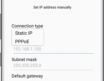 Static IP and PPPoE options under Connection type