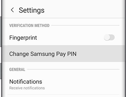 Change Samsung Pay PIN Settings page
