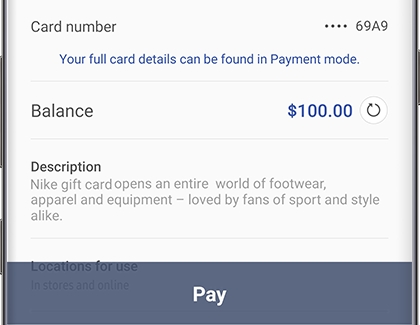 Option to pay with a gift card in Samsung Pay