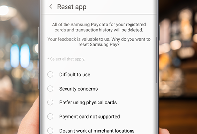 Reset app screen displayed on S10