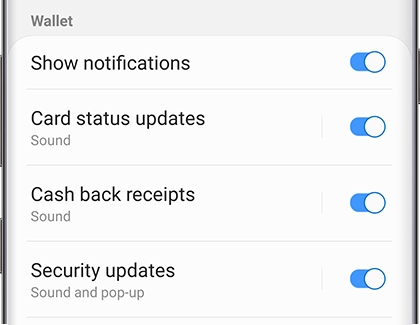 Samsung Pay app notification settings
