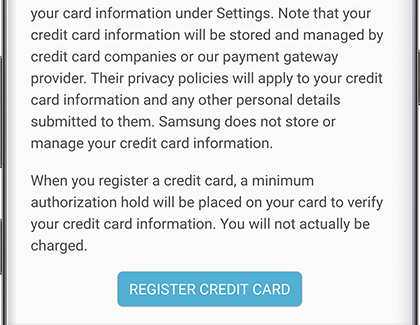 Register credit card option for Samsung Billing