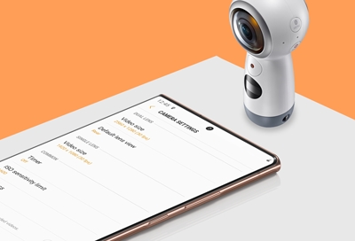 Picture and video settings for the Gear 360 opened on a Note20