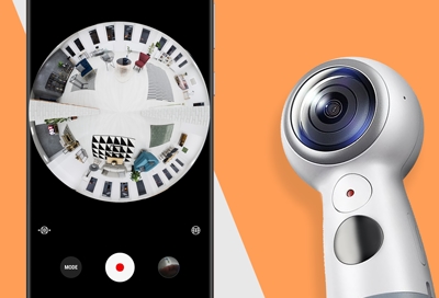 The Gear 360 camera viewfinder opened in the app