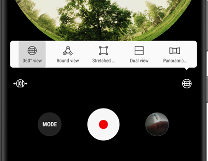 Live Preview options displayed in the Gear 360 app