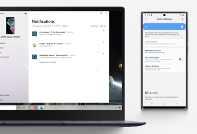Galaxy S22 Ultra notifications on windows 10 laptop