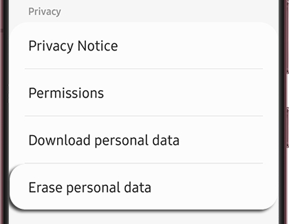 Erase personal data highlighted in the Samsung Cloud app