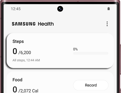 Steps widget highlighted in the Samsung Health app