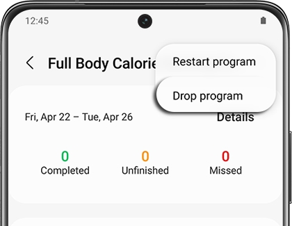Drop program option highlighted in Samsung Health