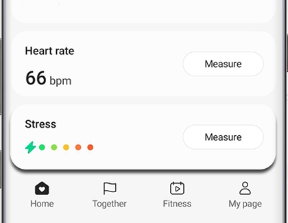 The Stress widget in the Samsung Health app