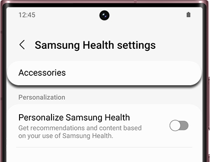 Accessories highlighted in the Samsung Health menu