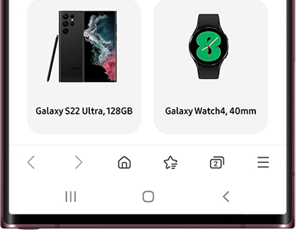The toolbar at the bottom of the Samsung Internet app