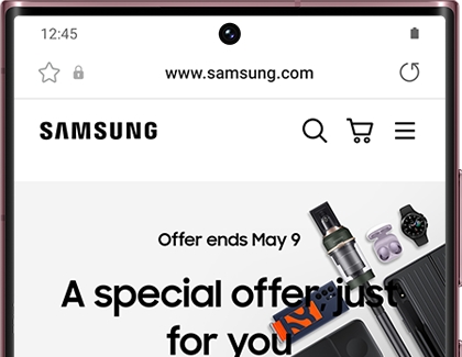 The toolbar at the top of the Samsung Internet app