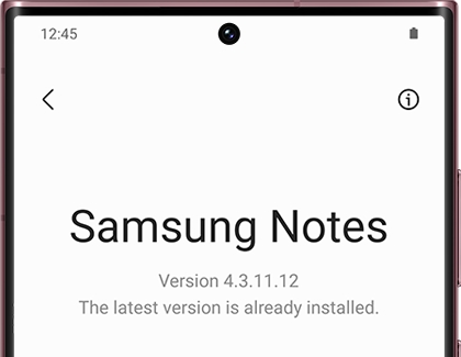 Samsung Notes version information in the Samsung Notes app