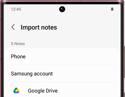List of options to Import notes in the Samsung Notes app