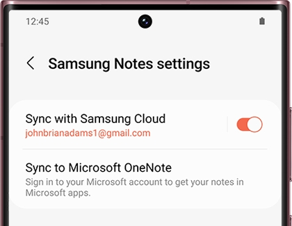 Samsung Notes settings opened on a Galaxy phone