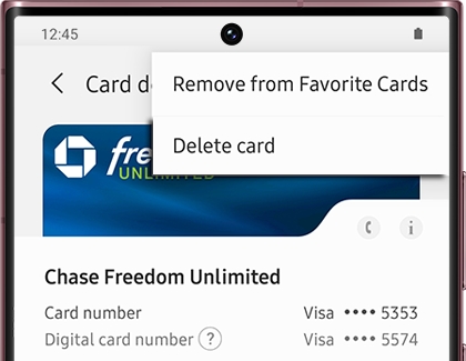 Delete card highlighted in the Card details screen