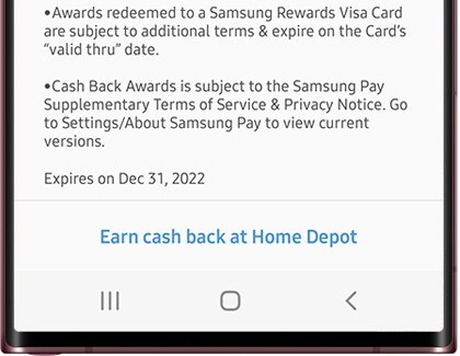 Cash back deal for Home Depot in the Samsung Pay app