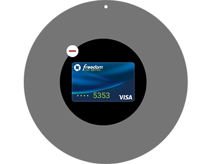 Credit card with a red minus sign above it