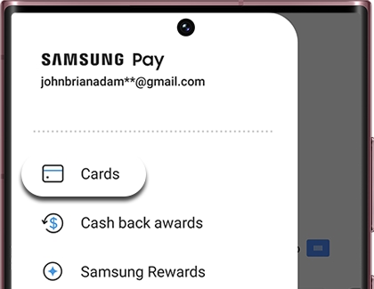 Cards highlighted on the Samsung Pay menu