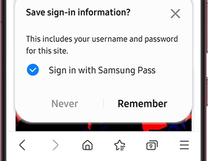 Save sign-in information in Samsung Pass popup