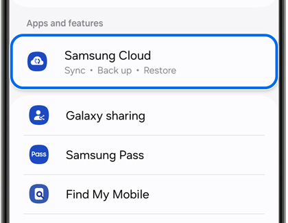 Samsung Cloud highlighted on a Galaxy phone