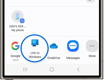 Link to Windows app highlighted on a Galaxy phone