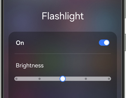The Flashlight brightness settings on a Galaxy phone