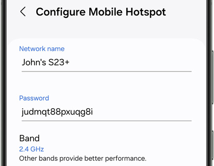 List of settings for Configure Mobile Hotspot