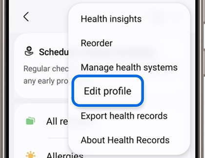 Samsung Health profile screen with an option to 'Save' highlighted after entering location information.