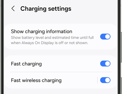 Switch next to Fast charging highlighted on a Galaxy phone