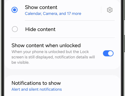 A list of Lock screen notifications tap show content
