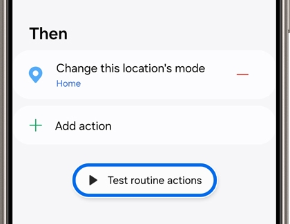 Test routine action button highlighted on SmartThings app