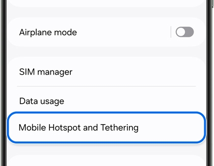 Mobile Hotspot and Tethering highlighted on a Galaxy phone
